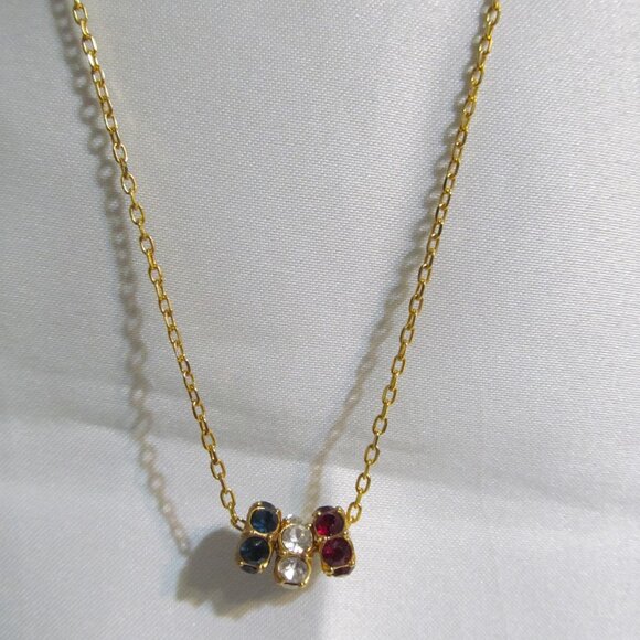 Vintage Avon OS Necklace Faceted Red White & Blue Crystals Goldtone - Picture 3 of 12